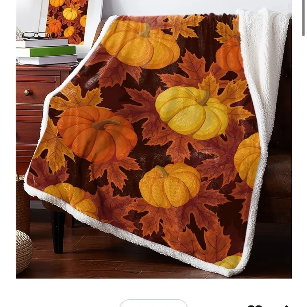 NWT Autumn Pumpkin Throw Blanket 50 x 60.